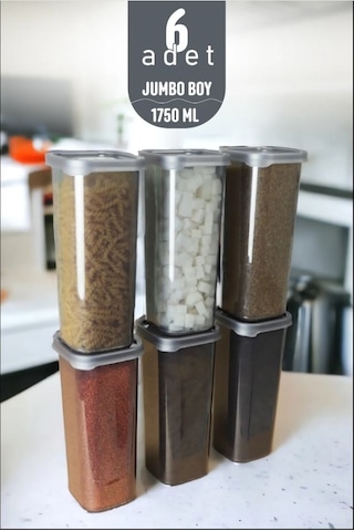Kapaklı Erzak Bakliyat Saklama Kabı Kare Saklama Kutusu Seti 6 Adet 1750 ml