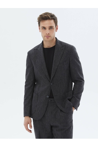 Kip Antrasit Çizgili Modern Fit Yün Karışımlı Takım Elbise Çok Renkli