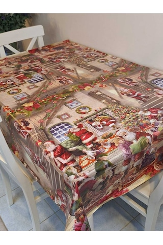Yeni Yıl Desenli Elyaflı Pvc Masa Örtüsü Silinebilir Ve Su Geçirmez Muşamba Dkrm29c Kahverengi