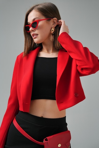 Kırmızı Kruvaze Crop Blazer Ceket Kırmızı