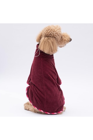 Bordo Bogota Köpek Bornozu-köpek Kurulama Havlusu- Kedi Köpek Kıyafeti