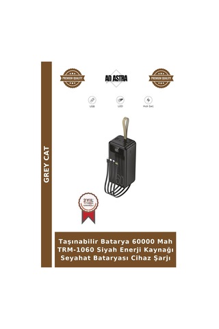 Taşınabilir Batarya 60000 Mah Trm-1060 Siyah Enerji Kaynağı Seyahat Bataryası Cihaz Şarjı Çok Renkli