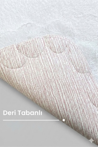 Gülruba Köşeli Beyaz Çeyizlik Dantelli 2'li Banyo Paspası Seti Kaymaz Tabanlı Klozet Takımı Kahve