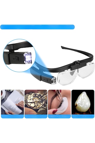 3 Lens 2 Led Işıklı Gözlük Tipi Büyüteç Usb Şarjlı Büyüteç 1.5x 4.5x Profesyonel Okuma Hobi İçin