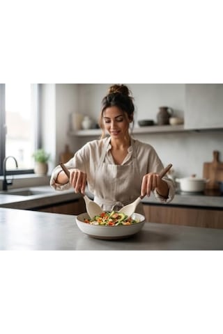 Mutfak Gurmesi - 2 Li Premium Silikon Ve Akasya Ahşap Mutfak Gereçleri Seti Isıya Dayanıklı Spatula Ve Servis Kaşığı Yapışmaz Yüzey Dostu, Ergonomik Ve Şık Tasarım 0