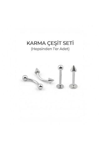 4'lü Kararmaz Cerrahi Çelik Karma Piercing Seti Tragus Helix Kaş Göbek Dudak Rook Kıkırdak Küpesi Gümüş