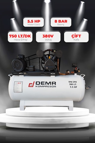 Demr Kompresör Pistonlu 300 LT 2 Kafa 8 Bar 5.5 HP IDM290 Hava Kompresörü