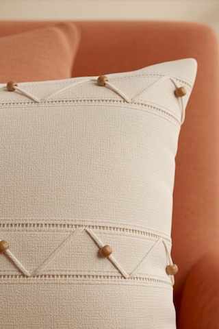 Zigzag Boncuk İşlemeli Dekoratif Kırlent Kılıfı Krem
