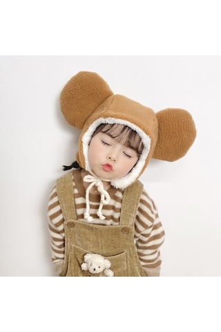 Ikkb Kış Peluş Büyük Kulaklar Bebek Ve Çocuk Koruma Şapkası Açık Kahverengi