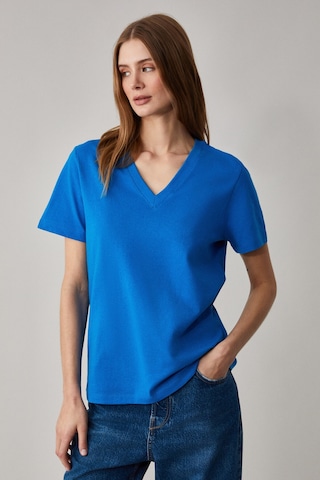 Grimelange Alıne Kadın %100 Organik Pamuk Derin V Yakalı Comfort Fit Parlament Mavi T-shirt Parlament Mavi Saks Mavisi