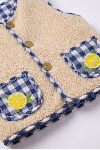Magu Çocuk Pamuklu Peluş Limon Nakışlı Ekru Lacivert Pötikare Yelek Çok Renkli