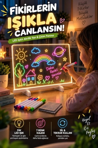 Led Işıklı Yazı Tahtası Akrilik Not Panosu Usb 5w Masaüstü Dekoratif Gece Lambası Şeffaf