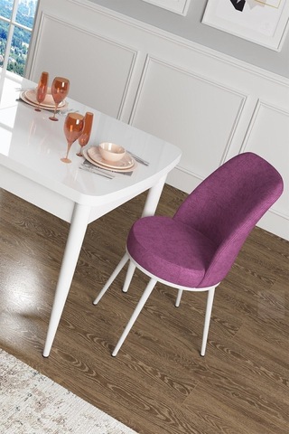 Canisa Concept Han Serisi 70x114 Açılabilir Mdf Mutfak Masası Takımı Beyaz Masa 6 Mor Sandalye Masa Beyaz Sandalyeler Mor