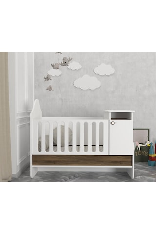 Dekorister Lora Baby Büyüyen Beşik Beyaz-Ceviz Ahşap - Beyaz