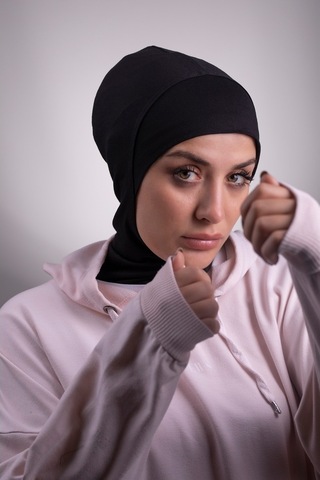 Hürrem Bone Siyah Pratik Hazır Geçmeli Bone Viskon Kumaş Hijab Spor 2106_01 Siyah