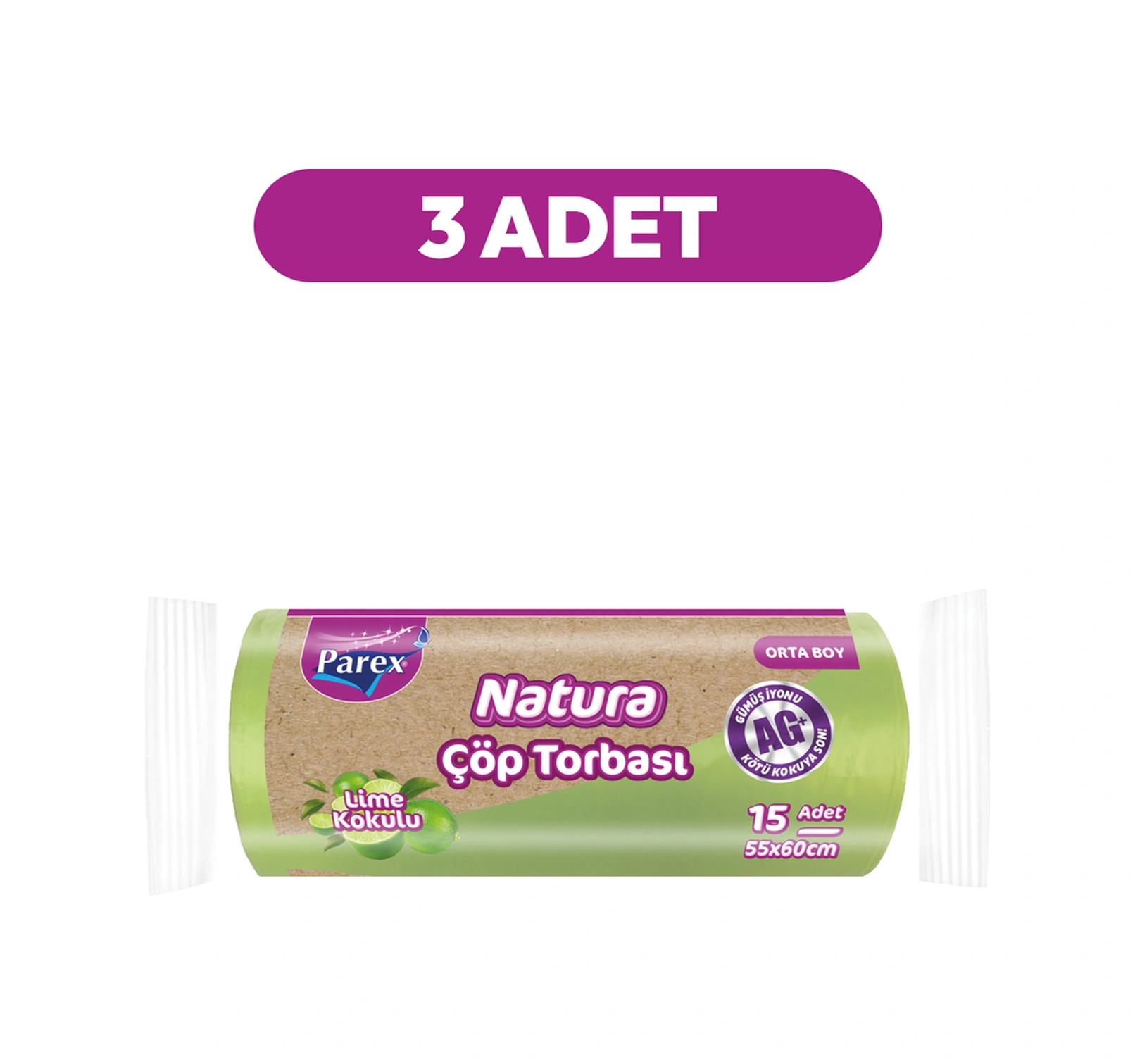 Natura Çöp Torbası Orta Boy 15'li 55 X 60 Cm Üçlü Paket