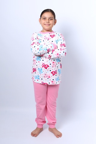 Kız Çocuk Pijama Takımı Baskılı Ribanalı C50 Toz Pembe