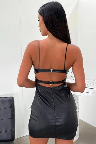 Pu Deri Elbise-Siyah