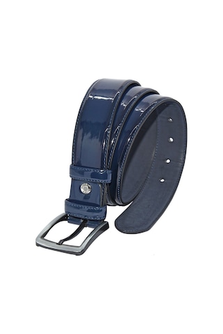 Süzer Deri Lacivert Rugan Suni Deri Dikişli 4 Cm.lik Klasik Kemer - 7400-95 Lacivert