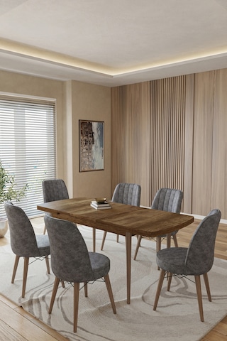 Toce Home Kent Serisi 80x130 Açılabilir Masa Yemek Odası Takımı Mutfak Takımı 6 Adet Sandalye Model:kent234234 Gri