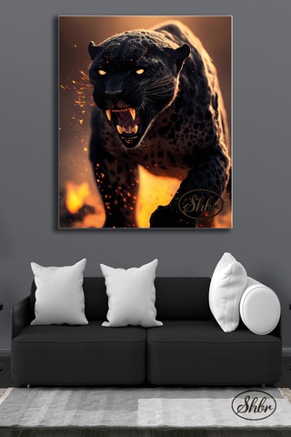 Tekli, Dikey, Kanvas, Dekoratif, Duvar, Tablosu , Jaguar, Panter, Gece Vahşi Hayvan,