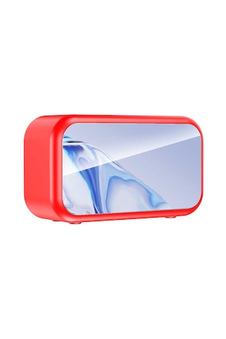 Çalar Saatli Ve Fm Radyolu Bluetooth Hoparlör Dijital Saat Ve Aynalı Tasarım 6w Ses Çıkışı Kırmızı