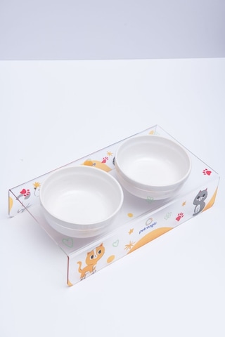 Petmagic Akrilik Pleksi Evcil Hayvan Beyaz Seramik Kaseli Kedi Mini Köpek Mama Su Kabı Kedi