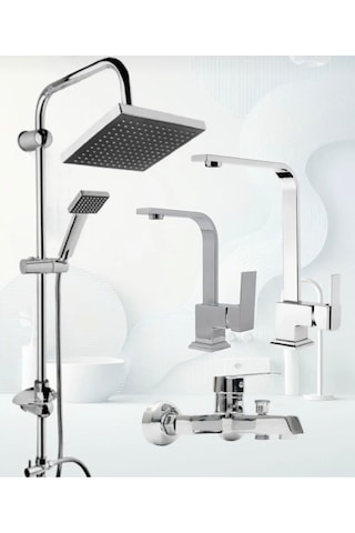 Eskaya 4 Lü Robot Duş Seti Ağır Kare Banyo Lavabo Mutfak Bataryası 4 Lü Set Garantiili Bej