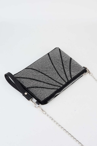 Vivaq Kadın Parça Gümüş Taşlı Süet Bilek Askılı Ve Zincir Askılı Portföy El Ve Clutch Çanta SİYAH