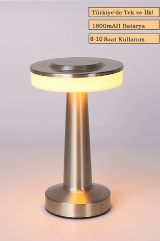 Gümüş Renkli Dekoratif Dokunmatik Masa Lambası Şarjlı Dim Edilebilir Renkli