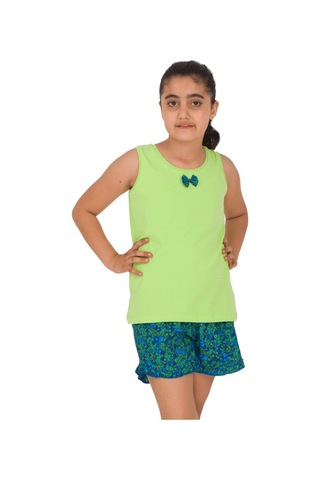 The Don Aile Yeşil-Lacivert Desenli Kız Çocuk Şort Takımı (9-14 Y