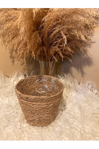 V Şeklinde Hasır Kalın Örgü İçi Poşetli Saksılık Orta Boy