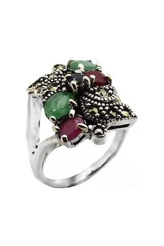 Yakut, Zümrüt, Safir, Markazit Taşlı Gümüş Bayan Yüzük 415530143 Yakut, Zümrüt, Safir, Markazit Taşlı Gümüş Bayan Yüzük 415530143