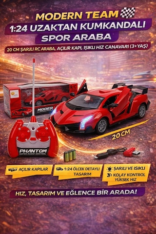 Şarjlı Uzaktan Kumandalı 20 Cm Spor Araba Modern Team Rc Yarış Arabası Açılır Kapı Kırmızı