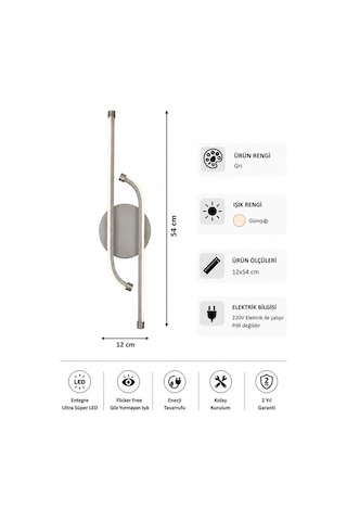 AvizeGO Unis Modern Led Duvar Apliği Günışığı Gri