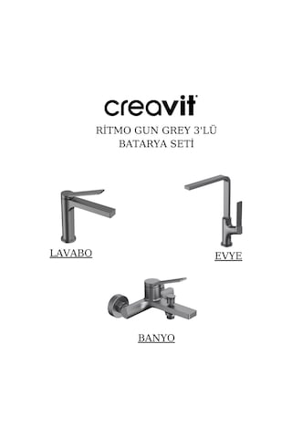 Creavit Ritmo Metalik Lavabo Banyo Eviye Bataryası 3'lü Set RT1500GR-RT2500GR-RT8500GR Gri