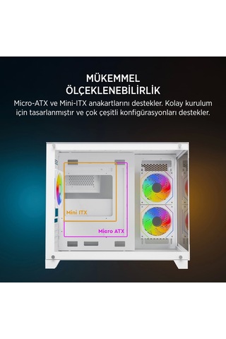 Teknoteg - James Donkey Stark S700 3xargb Temperli Cam Matx Beyaz Gaming Oyuncu Kasa