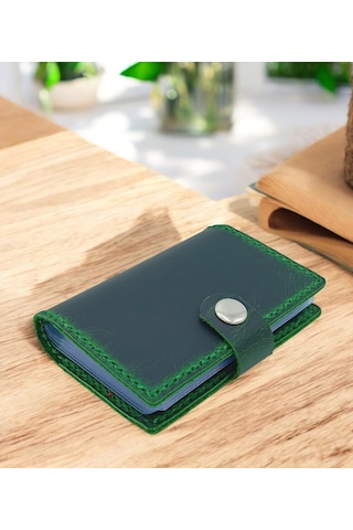 Cronder Hakiki Deri Şeffaf Bölmeli Kartlık Cüzdan Haki