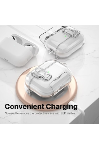 Apple Uyumlu AirPods Pro 3. Nesil İle Kılıf Standlı Kilitli Tpu Premium Matte Trip Case Şeffaf