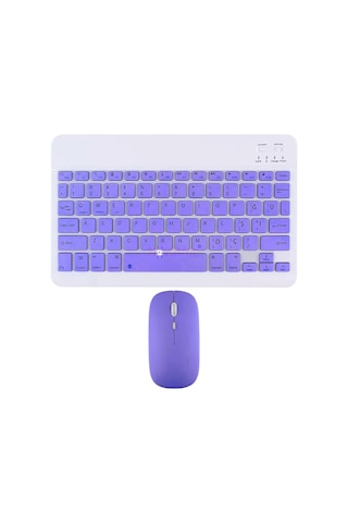 Novstrap Bluetooth Klavye Mouse Seti Şarjlı Türkçe Q Karakter Tüm Tablet Ve Telefonlar İle Uyumlu Mor