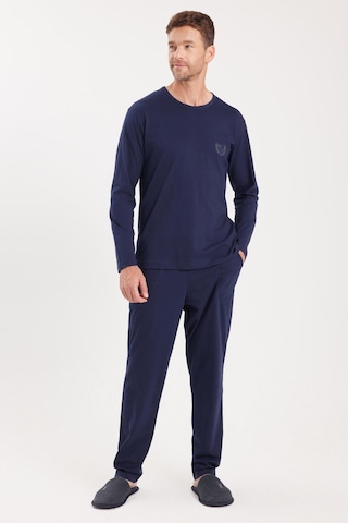 Tudors Erkek Standart Fit %100 Pamuk Bisiklet Yaka Beli Lastikli Lacivert Pijama Takımı-37935 Lacivert