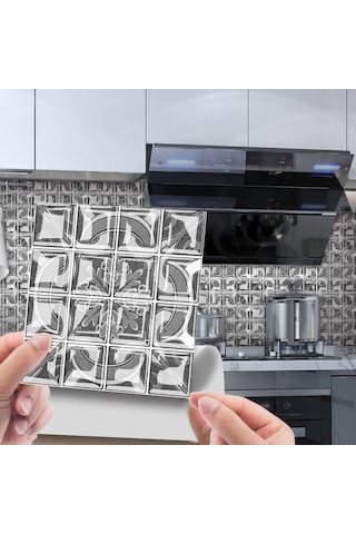 Wezone 10 Adet 3d Cam Mermer Sticker, Otomatik Yapışkan Duvar/zemin Dekoru, 6 Renk, Dıy Uygulama, 10x10/15x15/20x20 Cm, Çevre Dost, Dayanıklı Gri