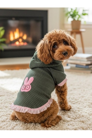 Bunnypop Kapüşonlu Köpek Elbisesi Yeşil Pembe