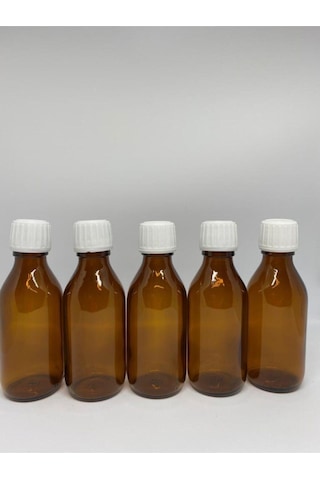 Amber Ecza Şişesi Kahverengi Beyaz Kapaklı Cam 100ml Şurup Şişesi 10 Adet Kahverengi
