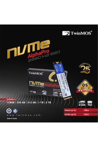 Twinmos 512gb Alphapro Nvme Gen3 M.2 Ssd 3600mb Okuma / 3250mb Yazma Nvme512gb2280ap