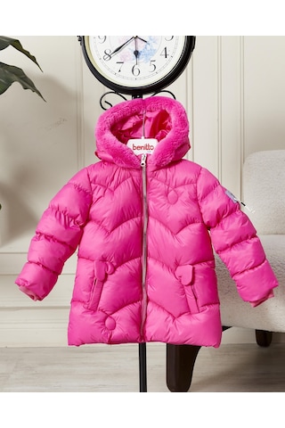 Benitto Kids Kız Bebek Kapüşonlu Fermuarlı Şişme Mont 51351 Pembe