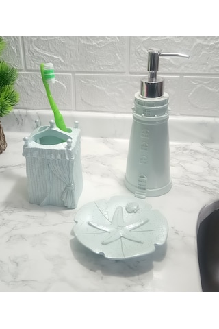 DENİZ FENERİ MAVİ MODEL 3 LÜ BANYO SETİ Mavi