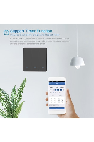 Lemestar 2 Yollu Siyah Akıllı Wi-fi Anahtarı - Ses/app/dokunmatik Kontrol, Alexa/google Uyumlu, Zamanlama Ve Grup Paylaşımı, Ağsız, 95-250v Siyah