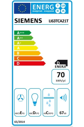 Siemens LI63TCA21T Sürgülü 181 W Aspiratör Beyaz