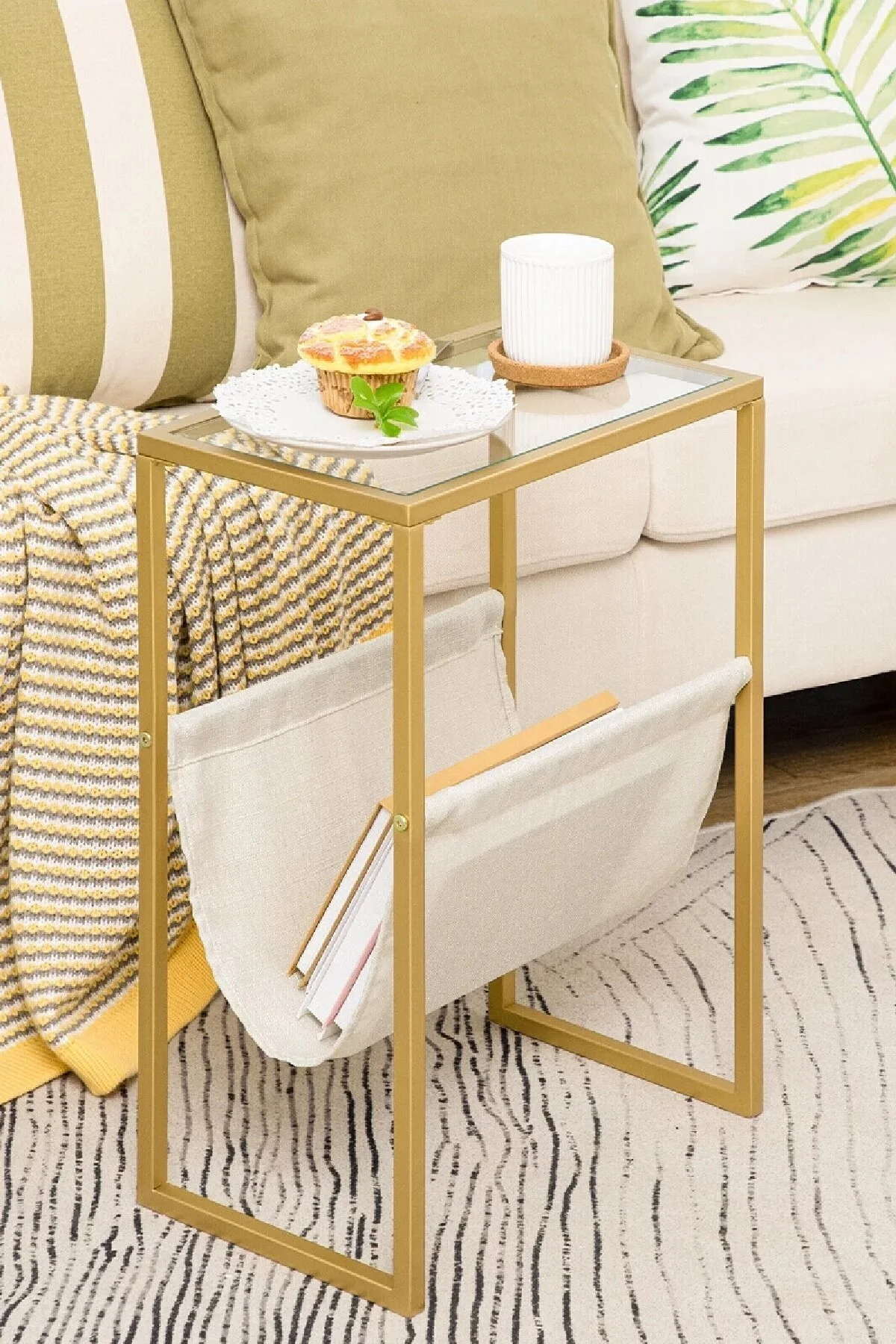 Temperli Cam Gazetelik Dergilik Yan Sehpa Koltuk Sehpası Gold-şeffaf